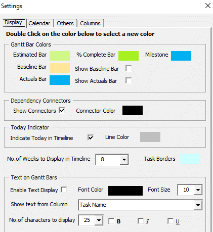 Show Text in Gantt Bars - Settings