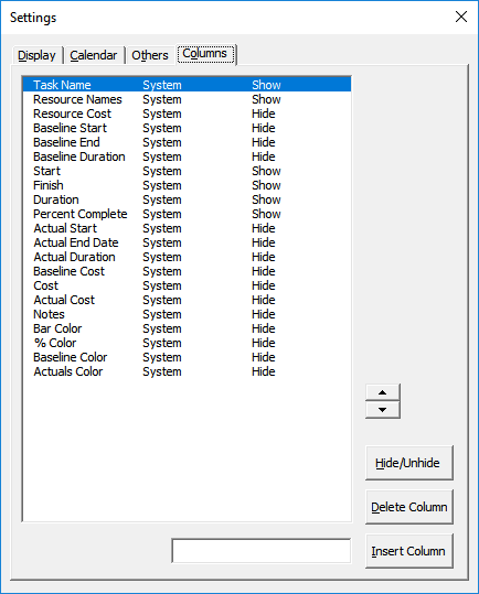 Columns Settings