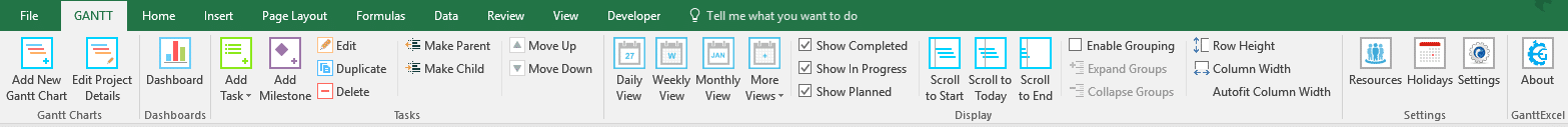 Gantt Excel Ribbon