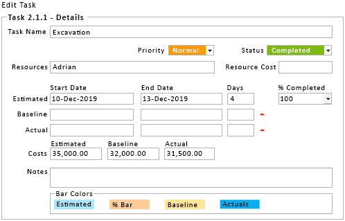 Gantt Chart Excel Task Form