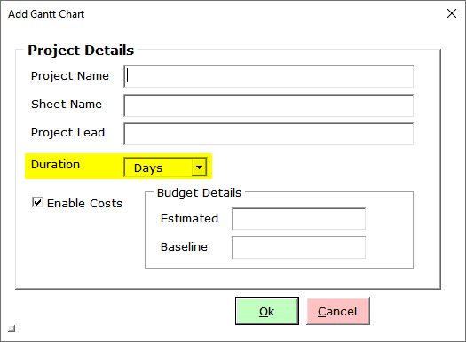 Gantt Project Detail Days