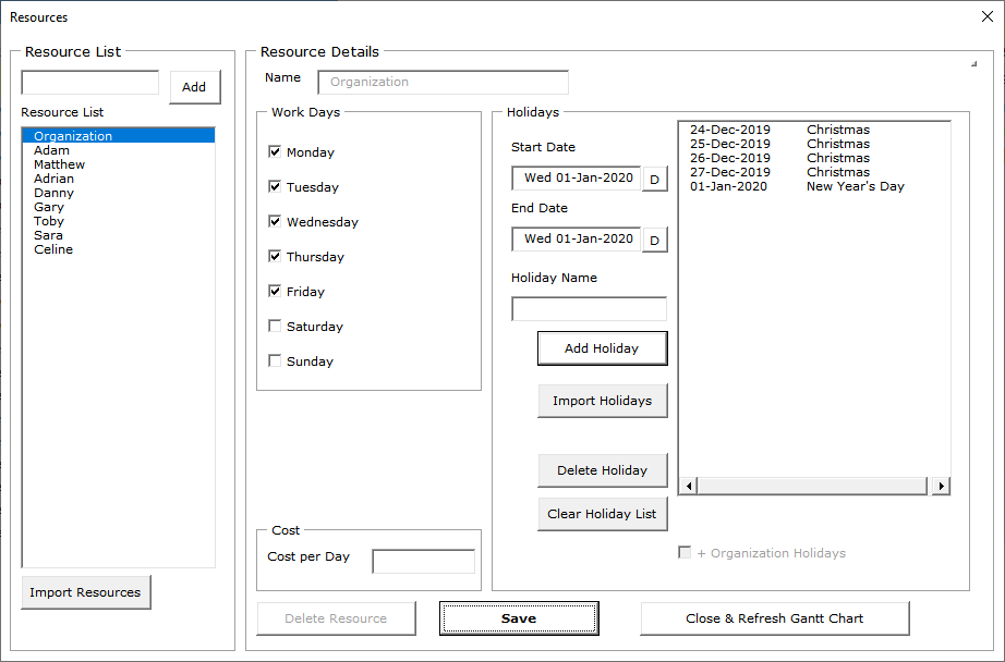 Gantt Resource Management