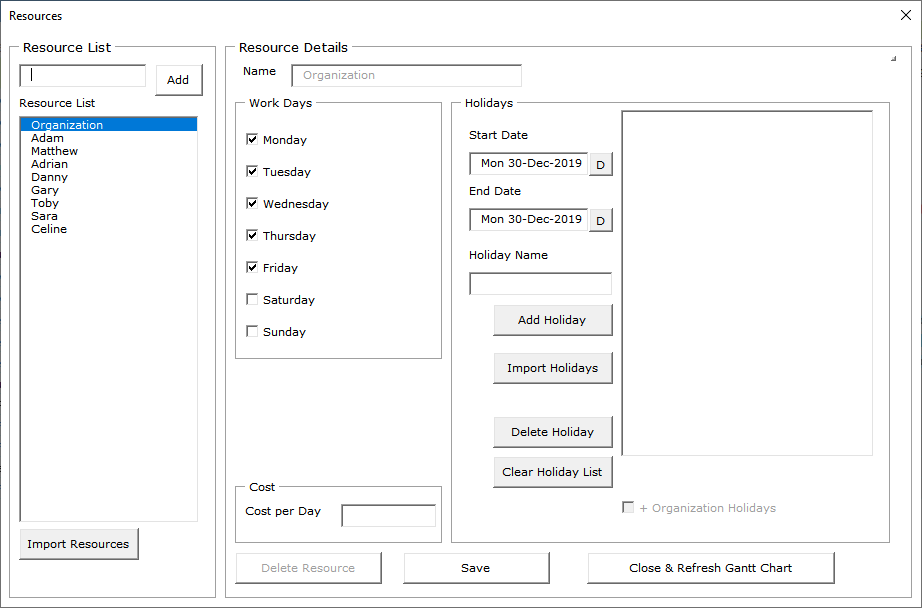 Gantt Resource Management