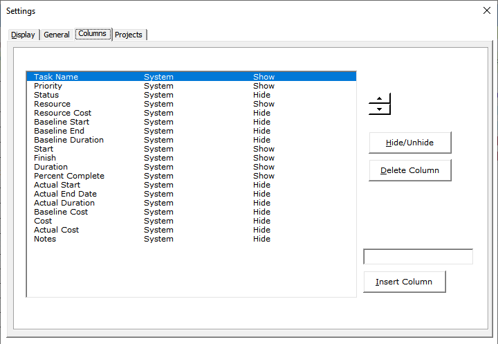 gantt columns