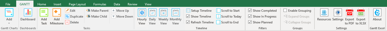 Gantt Chart Excel Ribbon Menu