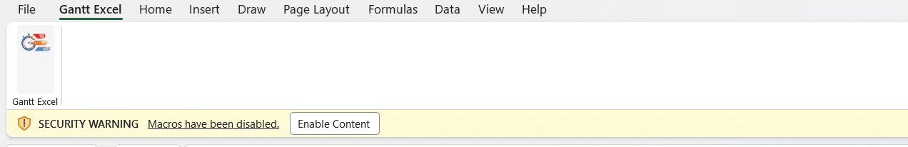 A yellow security warning bar under the Excel ribbon with an Enable Content button